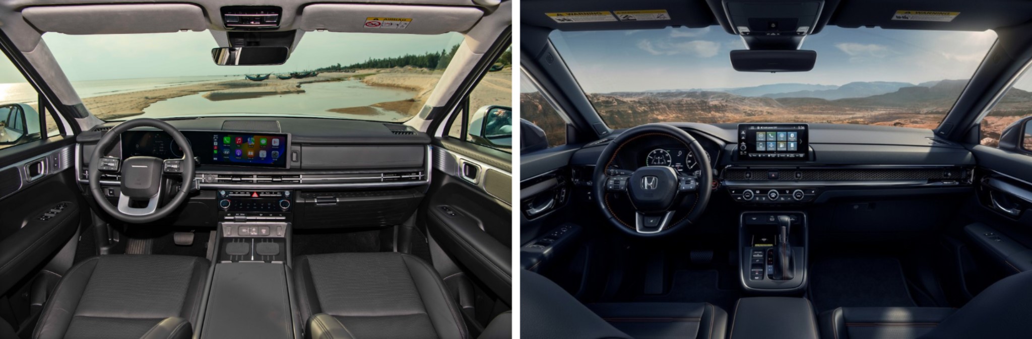 Khoang lái trên Santa Fe và CR-V có sự khác biệt về ngôn ngữ thiết kế.